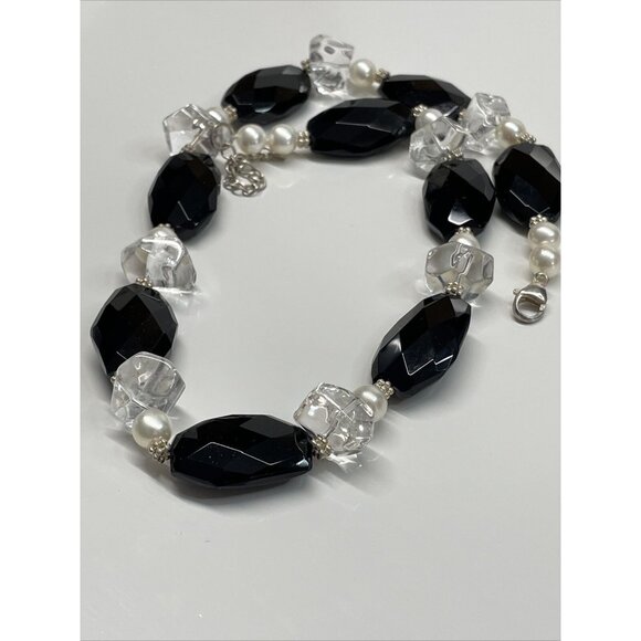 Lucas Lamenth black Faceted Glass Pearl Natural Stone Necklace LUC 925 AL4.2 - Picture 16 of 16
